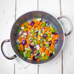 chopped vegetables in a pan